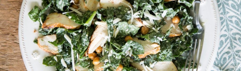 Kale, Chicken & Chickpea Salad with Avocado Dressing